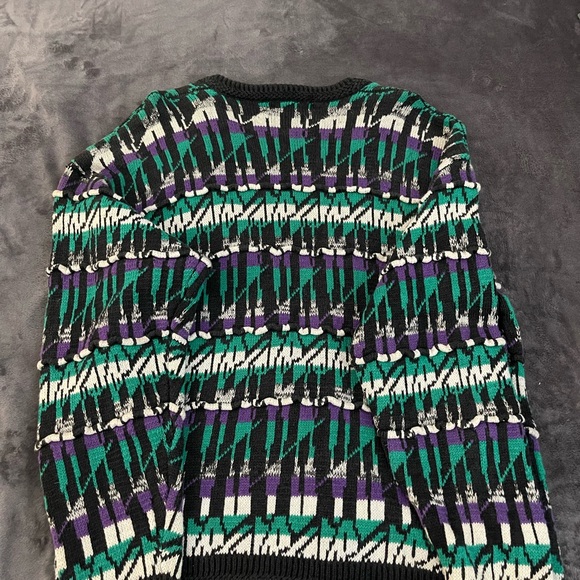 Vibrant Geometric Cardigan Sweater - Black, Green, Purple - Picture 3 of 5